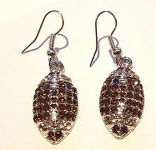 Load image into Gallery viewer, New Brown &amp; Clear Rhinestone Football Earrings
